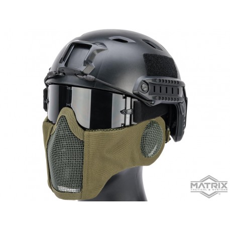 Máscara de Malla con Protección de Orejas Matrix “Carbon Striker” (Color: Verde Olivo)