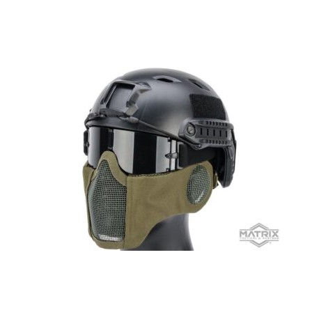 Máscara de Malla con Protección de Orejas Matrix “Carbon Striker” (Color: Verde Olivo)